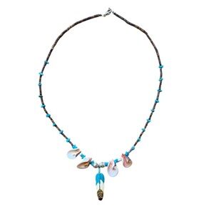 Turquoise, Shell, and Feather Necklace